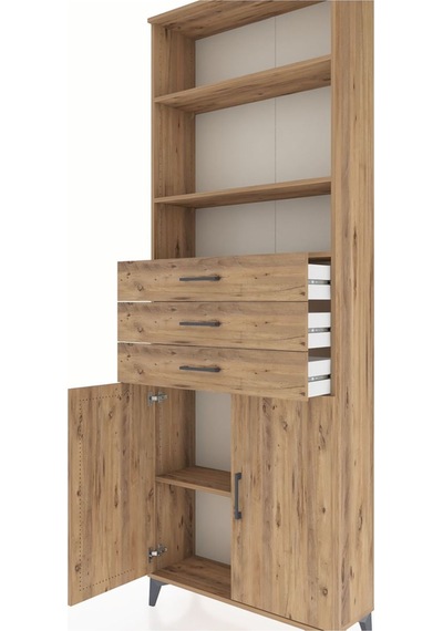 Arges Dolap 4 Raflı 3 Çekmeceli 2 Kapaklı 88x30x243 Çam-çam Çam
