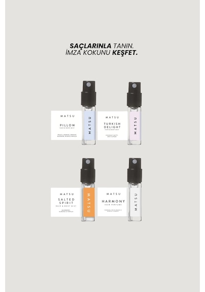 Saç Parfümü Deneme Seti 4 X 2 Ml Pillow, Salted, Harmony, Turkish Delight Çiçek