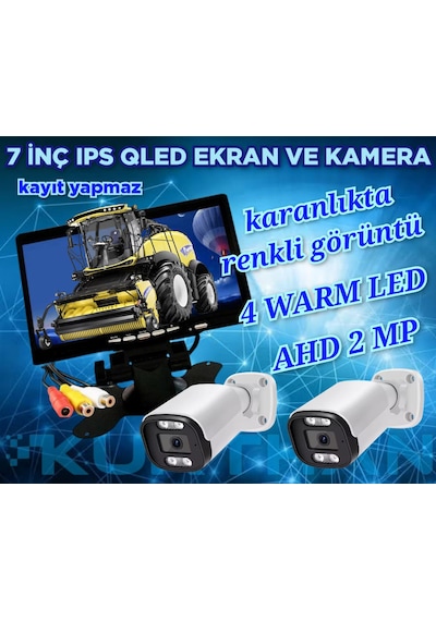 Tarım Araçlarına Özel 2 Adet Ahd 2mp Warm Ledli Kamera Ve 7'' Qled Ips Monitör 12 V