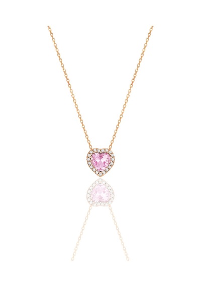 Söğütlü Silver Gümüş Rose Pırlanta Modeli Pembe Zirkon Taşlı Kalp Kolye