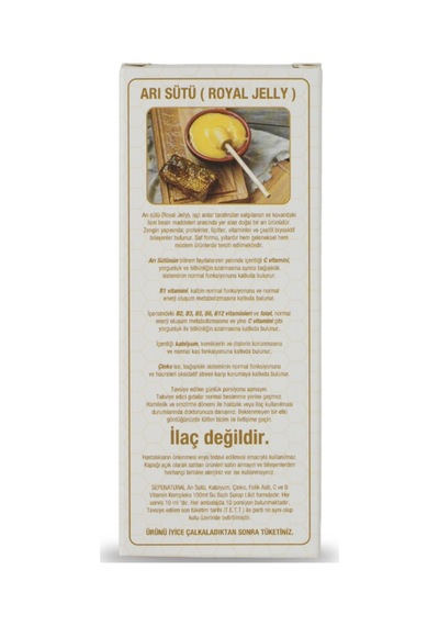 Sepe Natural Arı Sütü Kalsiyum Çinko Folik Asit C ve B Vitamin Kompleks 100 ML