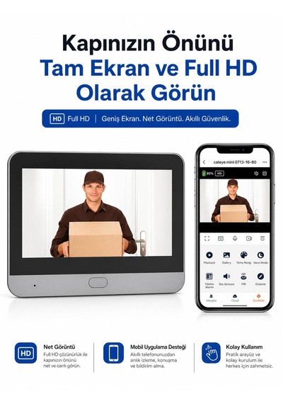 3mp Net Görüntü Wıfı Kapı Gözetleme Ekranlı Kapı Zili Kızıl Ötesi Gece Görüşü Hareket Algılama 4 Kullanıcıya Kadar Paylaşım Full Hd Çift Yönlü Ses Kapı Kamerası Akıllı Kapı Görüntüleyici
