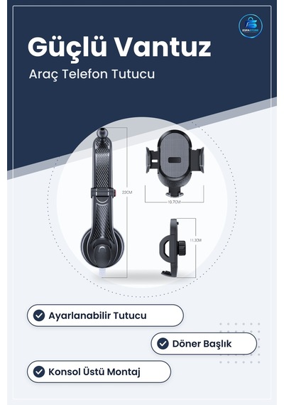 Araç İçi Güçlü Vantuzlu Konsol Üstü Ayarlanabilir Döner Telefon T