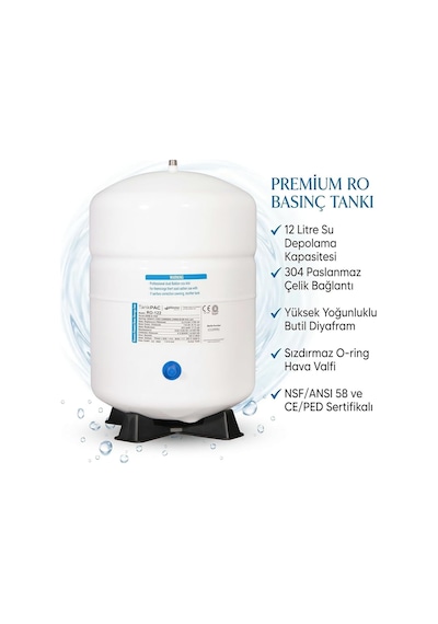 Pae Ro-122 Ters Ozmoz Su Depolama Tankı, 12 Litre, Basınçlı Tank Standart