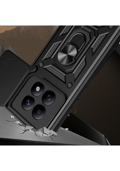 Xiaomi Redmi Note 15 4g Kılıf Magnetik Standlı Kamera Korumalı Zore Sürgülü Vega Kapak Siyah