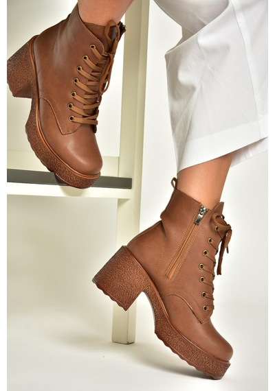 Fox Shoes T996533009 Taba Kalın Topuklu Kadın Bot Taba-Suni Deri Taba