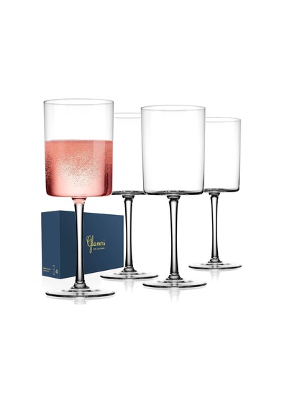 's Kare Şarap Kadehleri 4'lü Set, Kristal Saplı Modern Şarap Kadehleri 16 Oz, Uzun İnce Kenar, Kırmızı Ve Beyaz Diğer