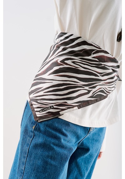 Manuka Desenli Orta Boy Saten Fular Zebra Aw25flr00002-542