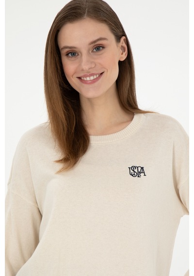 U.S. Polo Assn. Kadın Krem Melanj Bisiklet Yaka Kazak 50297132-VR159