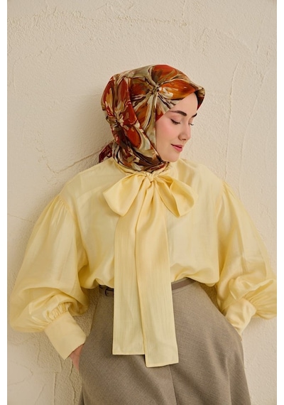 Silk Home Tivil İpek Eşarp Ist 11501- 15 Kiremit Çiçek Desen