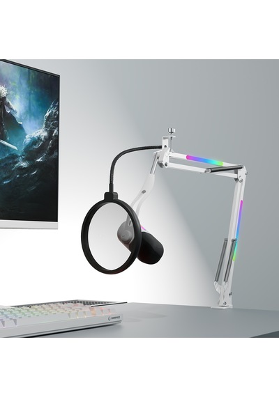 Arpej Rgb Masa Standlı Ses Göstergeli Dokunmatik Oyuncu Mikrofonu Yayıncı Mikrofonu Gaming Beyaz Siyah - ÜRün siyah