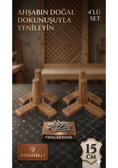 1. Sınıf Gürgen Ağacı 15 Cm Açık Ceviz Mobilya Koltuk Tv Ünitesi Yükseltme Ayakları 4'lü Set Siyah