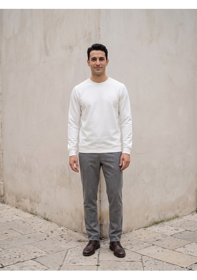 Maccali Erkek Beyaz İki İplik Bisiklet Yaka Sweatshirt
