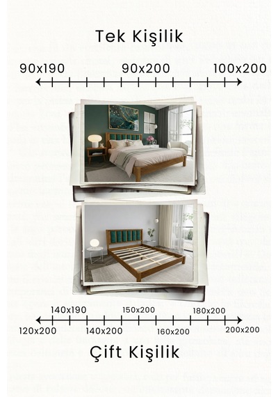 Ori On Zümrüt Yeşili Puf Başlıklı Masif Ahşap Ceviz 100x200