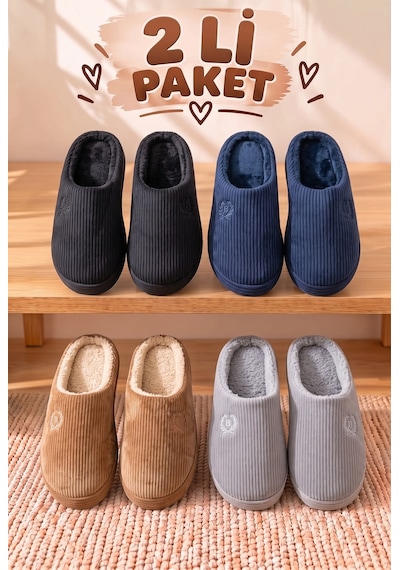Stwenn 2'li Karma Erkek Kadın Avantajlı Paket Peluş Ev Terliği Kapalı Burun Arkası Açık Sıcak Rahat Panduf 2 Li Kadife Stwenn 2'li Karma Erkek Kadın Avantajlı Paket Peluş Ev Terliği Kapalı Burun Arkası Açık Sıcak Rahat Panduf 2 Li Kadife