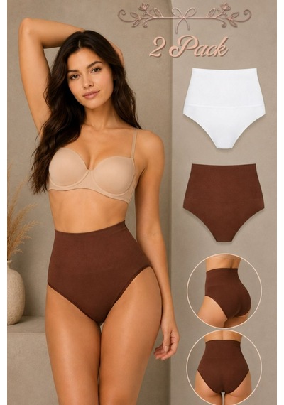 Fit Women Kadın Yüksek Bel Esnek 2 Li Külot Kahve-beyaz