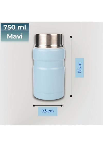 750 Mlpaslanmaz Çelik Yemek Termosu-çelik Kaşıklı Açık Mavi