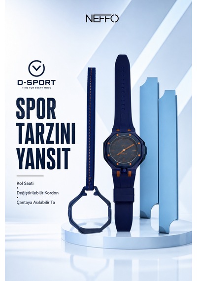 2'si 1 Arada Spor Kol Saati Değiştirilebilir Kordonlu Çanta Askılı Unisex Lacivert
