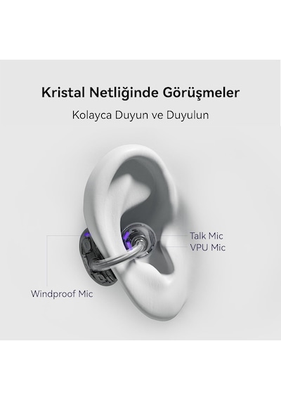Freeclip, Estetik Tasarım, Tüy Kadar Hafif, Açık Kulak Tasarımı, Yapay Zeka Destekli Kristal Netliğinde Arama, Uzun Pil Ömrü, Çift Cihaz Bağlantısı,siyah
