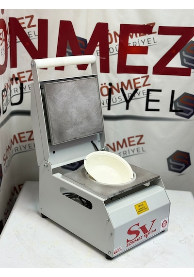 Sönmez Vakum 20 Cm Yuvarlak Karton Tabak Kapatma Makinesi Salata Makarna Paketleme Makinesi