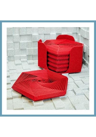 Bezos 3d Baskı Super Fidget Coaster Seti - Altıgen Desenli Bardak Altlığı Ve Tutucu-kırmızı Mbt06