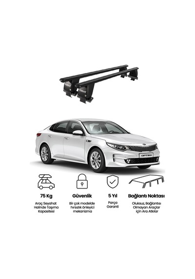 Royal Kia Optima 2015 Ve Sonrası Uyumlu Siyah Kilitli Ara Atkı Port Bagaj Tavan Barı