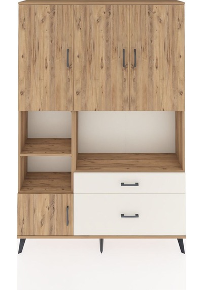 Arges Dolap 7 Raflı 2 Çekmeceli 5 Kapaklı 132x30x195 Çam-çam/... Çam