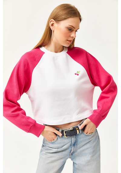 Kadın Oversize Pembe-beyaz Içi Polarlı Şardonlu Nakışlı Pamuklu K Pembe - Beyaz