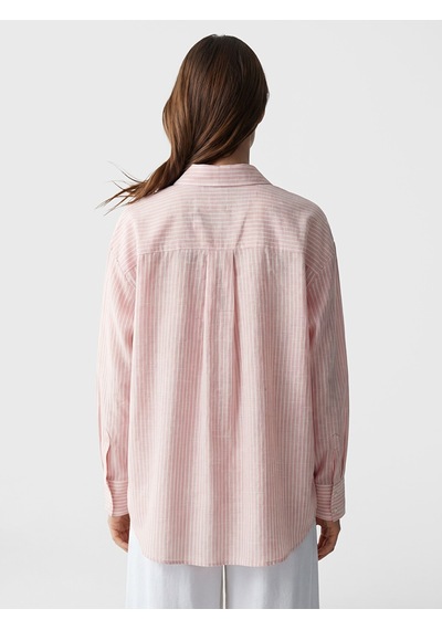 Lcw Modest Pembe Çizgili Oversize Poplin Kadın Gömlek Tunik