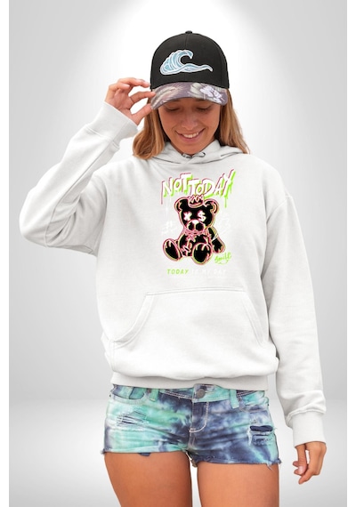 Bugün Değil Kadın Erkek Beyaz Kapüşonlu Sweatshirt Hoodie Beyaz