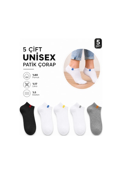 Worthy Socks 5'li Patik Bilek Çorap 5 Çift Lastik Kare
