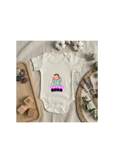 Babysena Yatay Zeka Baskılı Kısa Kollu Kız/erkek Bebek Body 0-3 Yaş Beyaz