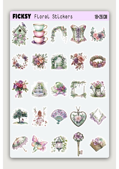 Bahçe Keyfi Çiçek Sticker - 50 Adet Etiket Çıkartma Diğer