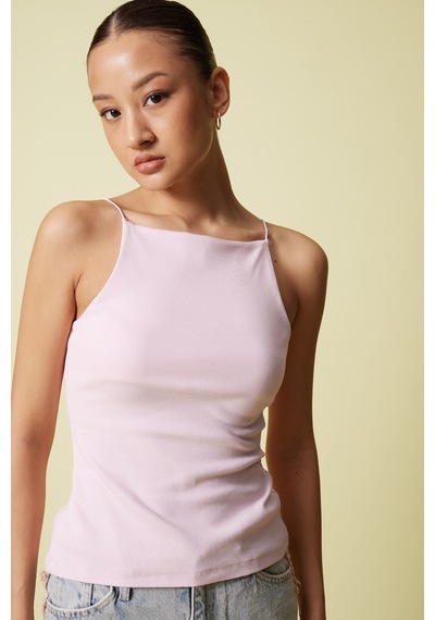 Halter Yaka Top Pembe