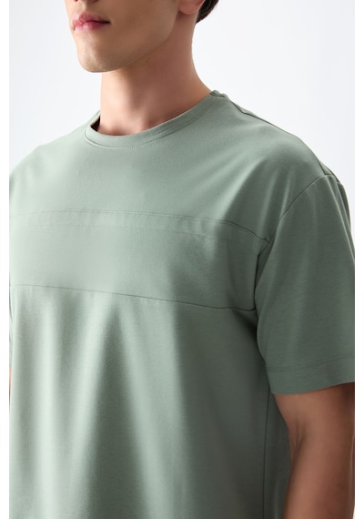 Air Jones Tommy Life Açık Yeşil Pamuklu Kalın Yumuşak Dokulu Oversize Fit Basic Erkek T-shirt - 88378 CAMEL