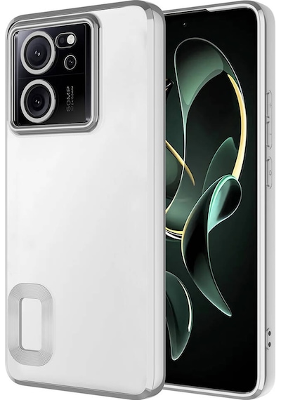 Noktaks - Xiaomi Mi 13t Pro Uyumlu - Kılıf Kamera Korumalı Logo Gösteren Omega Kapak - Gümüş
