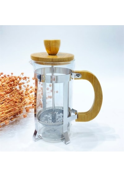 Ahşap Detaylı 350 Ml Cam French Press Çok Renkli