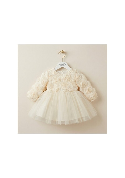 Ministok Rose Lady Uzun Kollu Kız Bebek Elbisesi Ekru