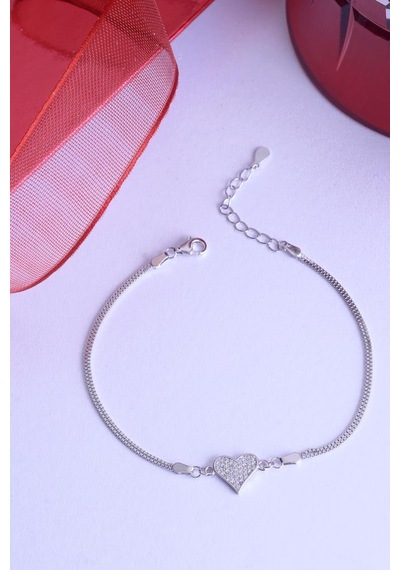 Innuendo Jewelry 925 Ayar Gümüş Taşlı Kalpli Bileklik Gümüş