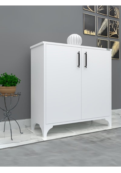 %100 Mdf 2 Kapaklı Küp Üstü Beyaz Ayakkabılık Beyaz