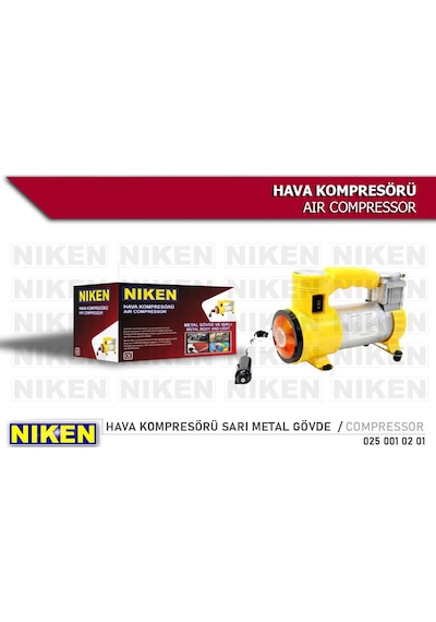 Araç Lastik Hava Kompresörü Metal Gövde Sarı Niken Araç Lastik Hava Kompresörü Metal Gövde Sarı Niken