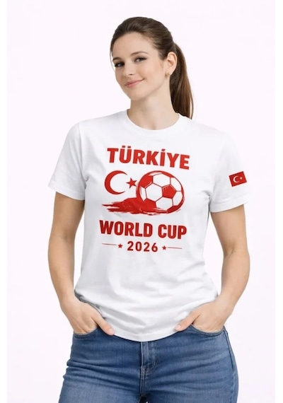 De'charme Türkiye World Cup 2026 Baskılı Tişört Futbol Temalı Forma T-shirt - Beyaz