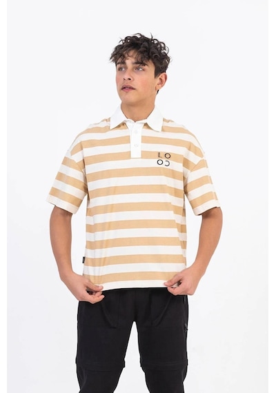 Zekids Erkek Çocuk Pamuklu Çizgili Polo Yaka Tshirt-12905-bej Bej