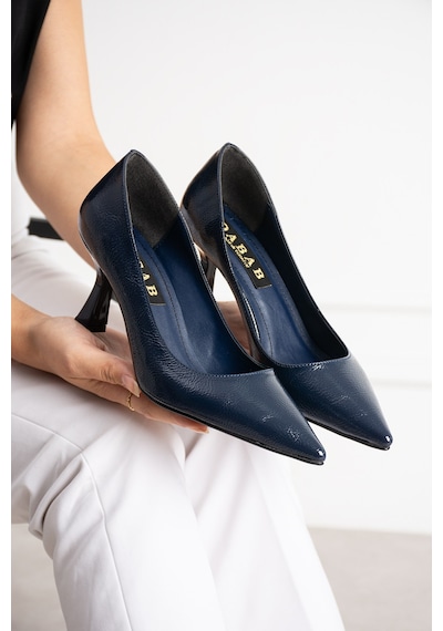 Dabab Shoes Belen Lacivert Kadın Kırışık Rugan Sivri Burun 7 Cm İnce Topuklu Stiletto Ayakkabı