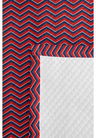 Kırmızı Mavi Zigzag Geometrik Genç Odası Tek Kişilik Pike Takımı - Çizgili 160x220 Cm Yatak Örtüsü Gölge Yaprak Harmonu