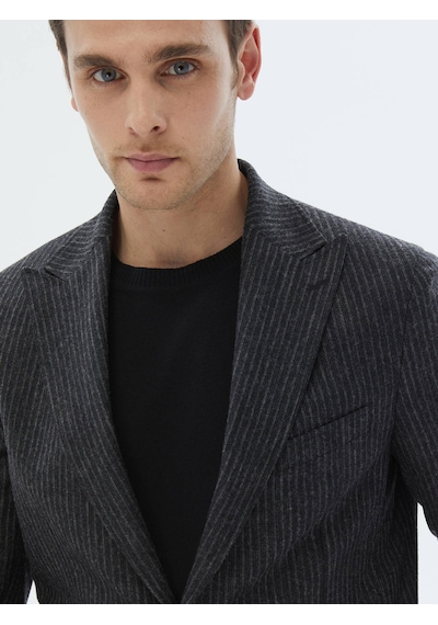 Kip Antrasit Çizgili Modern Fit Yün Karışımlı Takım Elbise Çok Renkli