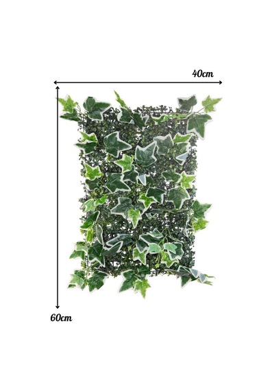 Yapay Çiçek Duvar Kaplama Panel Yeşilbeyaz Sarmaşık Hedera Tabaka 40x60cm Dik Duvar Uygulama Yeşil