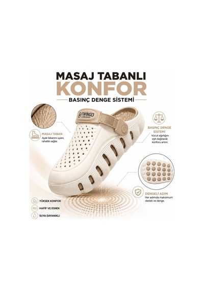 Comfort Unisex Basınç Denge Sistemli Masaj Tabanlı Ortopedik Günlük ,plaj Ve Hastane Terliği Ekru