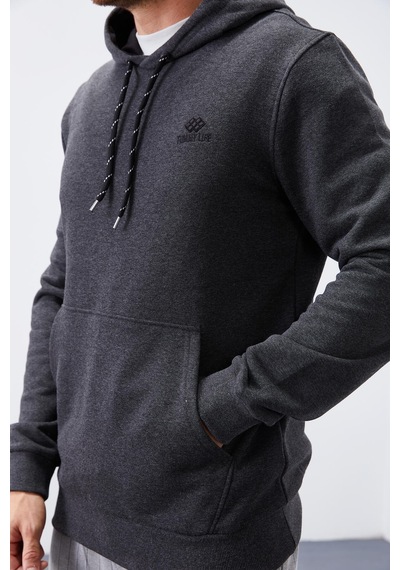 Tommy Life Antrasit Melanj Kanguru Cep Standart Kalıp Kapüşonlu Erkek Sweatshirt - 87872 Antrasit Melanj