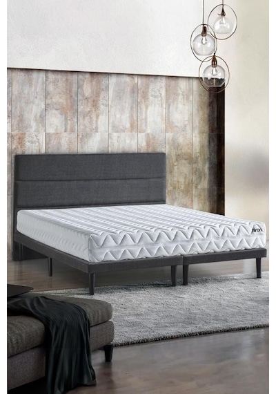 Niron Slim Pocket Yatak Seti 200x200 Çift Kişilik Paket Yaylı Yatak, Gri Metal Baza Ve Başlık Takımı